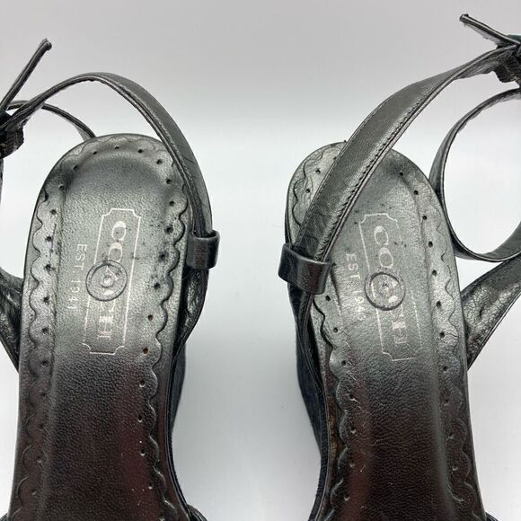 Vintage Coach Cathleen Pewter Leather Sandals Size 5,5 - Picture 7 of 13
